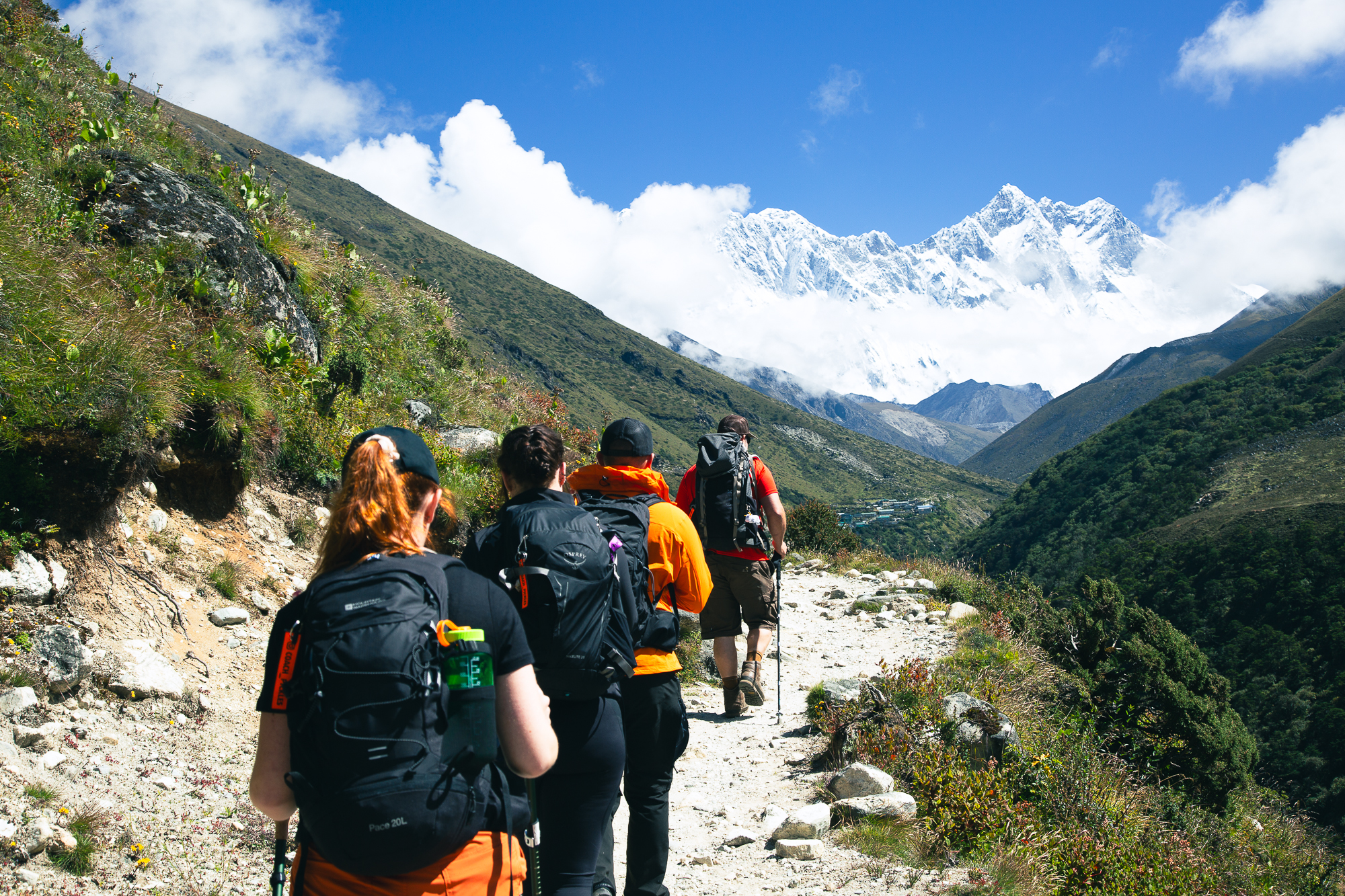 group hiking to Everest Base Camp Trek